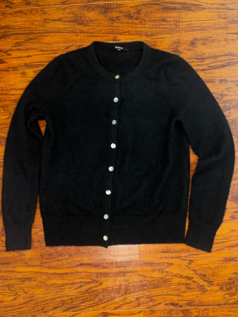 Quince 100% Cashmere Sweater Cardigan Mongolian Black Button-Front Long Sleeve